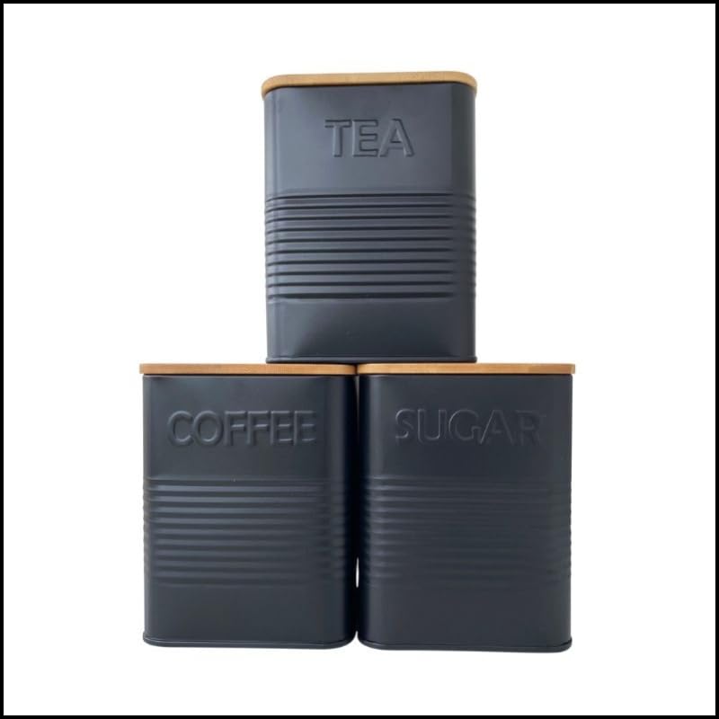 Evanmore Kitchen storage tins bread bin biscuit tin tea coffee sugar canisters pasta tin box (Tea, Coffee, Sugar Canisters)
