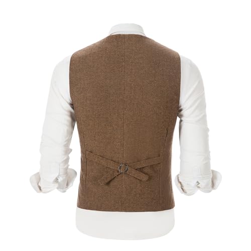 SOLOVEDRESS Mens Vintage Tweed Suit Vest V Neck Casual Wool Waistcoat for Wedding Groomsmen2