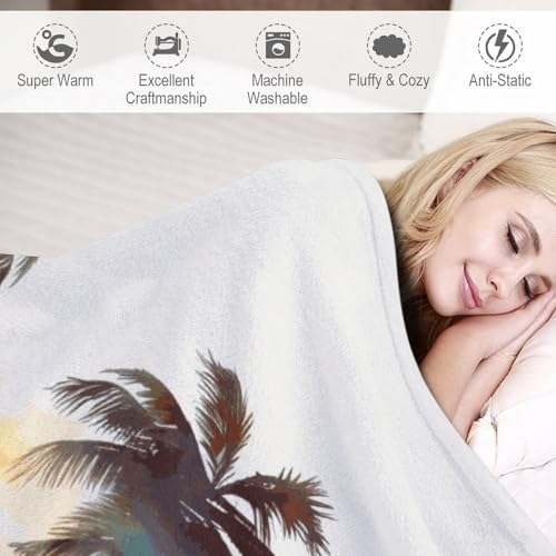 Couverture flanelle légère contre le froid plaid doux palmiers