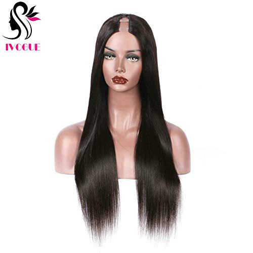 Long Silky Straight U Part Wigs Malaysian Virgin Human Hair Middle 1"x4" Upart None Lace Wigs for Black Women (24inch)