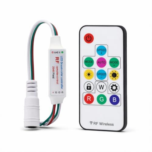Image of Auslese Mini RF LED Dream Color Controller with 14 Key Wireless Remote for WS2812B WS2811 Addressable RGB Pixel LED Strip for Home Decor Gaming Room TV PC DIY Lighting 5V 12V 24V