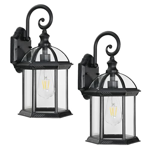 Outdoor Wall Light for Proch Doorway Patio, Aluminum Outdoor Porch Lights Fixture Wall Mount, Black Waterproof Exterior Sconces Wall Lighting Fixtures, Outside Wall Lantern for House, 2pack