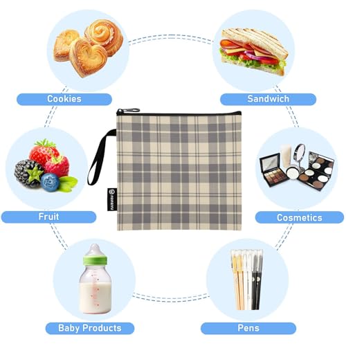 Brown Plaid 3 Pzs Bolsas de Snack Reutilizables Impermeables miniatura 5