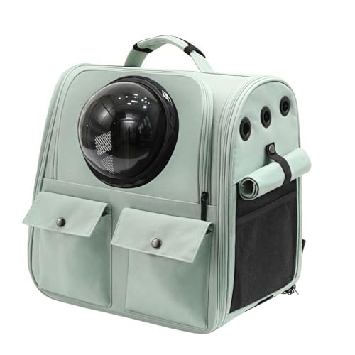 RoastMe猫のバックパック ペットバックパックバブルリュックサックキャリーキャット 宇宙カプセルペットバックパックを換気する 小型犬用ドッグトラベルバックパックキャリア 猫 リュック、旅行に便利な大容量の猫用バッグ (豆緑黒丸)