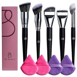 BS-MALL 5 Pcs Professional makeup brush set with Ultra-soft 4 Triangle Puffs - eyeshadow Brush, concealer Brush, blush brush & foundation brush - Multi-functional beauty Tools for Daily Use