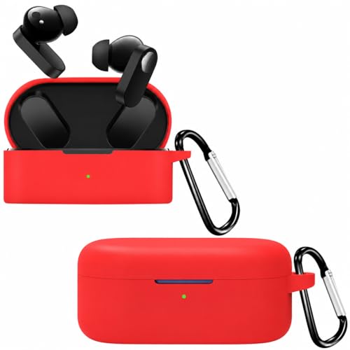 Image of Printme Silicone Case Cover Compatible with OnePlus Nord Buds 2, Shockproof Protective Skin for OnePlus Buds Nord 2 TWS Earbuds Charging Case Cover with Keychain, Anti-Scratch Soft TPU Cover (Red)