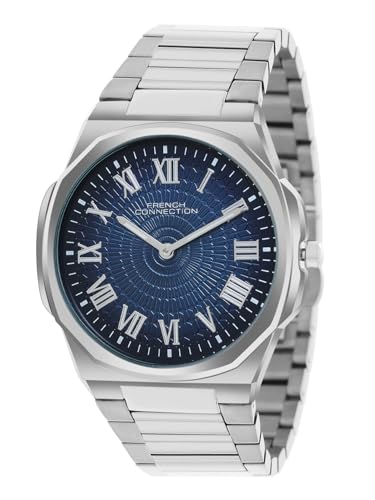 Image of French Connection Textured Blue Round Dial with Stainless Steel Strap Watch for Mens - FCN0125USM