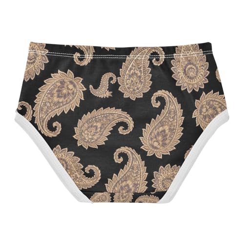 Toddler Panties, Brown Paisley Floral Girls Cotton Underwear, 2T–8 Years2