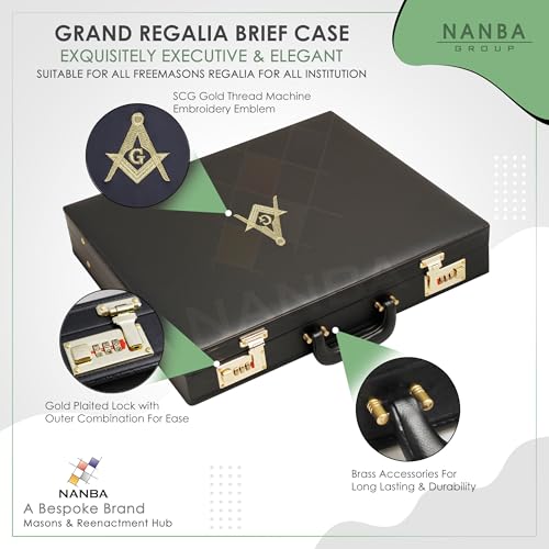 Premium Masonic Regalia Grand Apron Hard Briefcase Machine Embroidery (Gold) – Black Imitation Leather - Hard Case with Square Compass G Emblem | Freemason Bags & Storage Case3