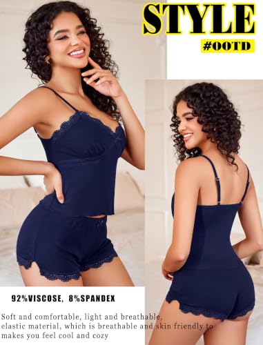 Image of Avidlove Women's Soft Ribbed Knit Cami Pajama Set Sexy V Neck Lace Trim Sleepwear Side Slit Shorts Lingerie Nightwear