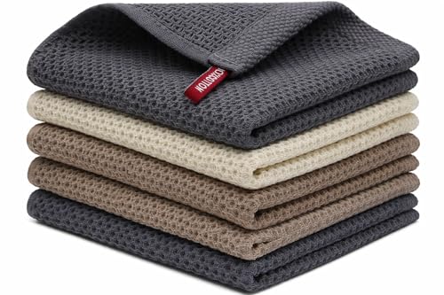 Maanys Waffle Weave Kitchen towel set 100% Cotton Ultra-Soft & Highly Absorbent Tea Towels Quick-Dry Dish Towels 34 34 cm Set of 4