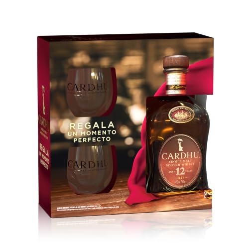 CARDHU 12 años pack vasos de regalo, whisky escocés single malt, 700 ml