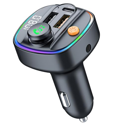 OBEST Transmisor FM Bluetooth 5.3, Cargador USB Coche, Cargador Mechero Coche, PD USB- C 3.0 y qc3.0, Carga Rápida, Llamadas sin Manos, USB y Llavero Auxiliar