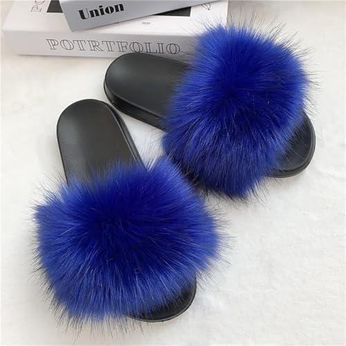 Women's Faux Fur Slides Fluffy Furry Open Toe Slippers Fuzzy Non-Slip Outdoor Sandals2