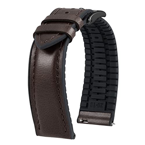 Image of BINLUN Leather Watch Band 14mm 16mm 18mm 19mm 20mm 21mm 22mm Quick Release Premium Oil Wax Leather and Breathable Silicone Hybrid Watch Bands Replacement Strap for Men Women