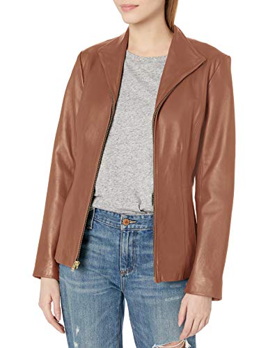 Cole Haan Women's Leather Wing Collared Jacket, Cognac, X-Large Cole Haan Women's Leather Wing Collared Jacket, Cognac, X-Large
