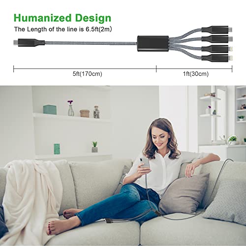 Usb C To Multi 4 In 1 Usb Long Charger Cable With Dual Lightning/Type C/Micro Usb Connector, 2M/6Ft 6A Pd Fast Long Charging Cord, Universal Multiple Ports Charging Cable (Type C Not For I Pad) #TOP7