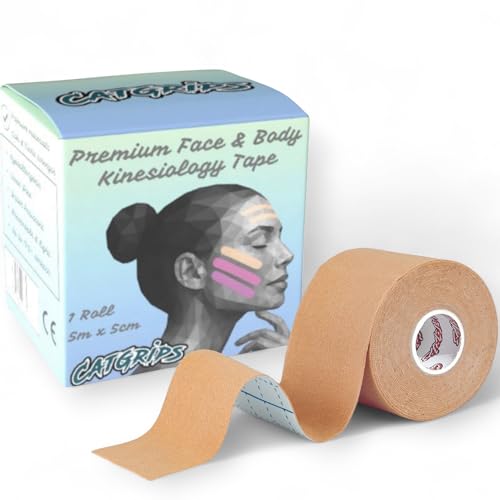 Face Tape – Kinesiotape Vendaje Neuromuscular – CATGRIPS – Kinesio Tape Facial Fabricada en Rayón y Adhesivo Alemán Premium, Ligera y Resistente – Cinta Kinesiológica Facial Extra Suave y Sin Látex