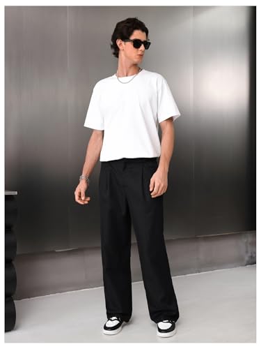 OYOANGLE Men's Pleated Mid-Rise Straight Leg Pants Loose Fit Casual Dress Pants with Pockets4