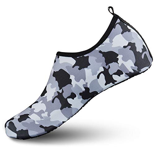 WOWEI Zapatos de Agua Hombre Verano Antideslizante Secado Rápido Calcetines de Piel Descalza para Deportes Acuáticos Playa Natación Snorkel Surfeando Yoga Buceo,Camuflaje Gris,36-37 EU
