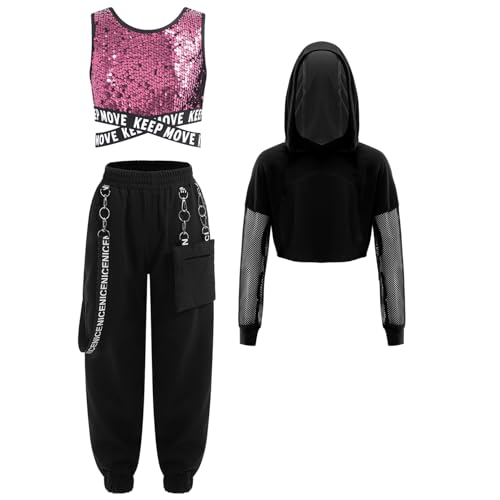 Conjunto 3 Piezas de Ropa de Hip Hop Niños Traje de Baile Callejero Rosa 7 8 años