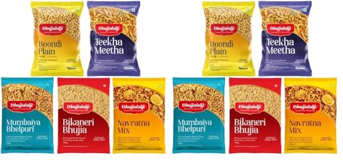 Image of Bhujialalji (Combo pack of 10) 750g | Plain boondi | Theeka meetha | Mumbaiya bhel | Bikaneri bhujia | Navratna mix | Rajasthani Namkeen | indian Spices | Indian Tea Time Fresh & Mixture | Ready to eat.