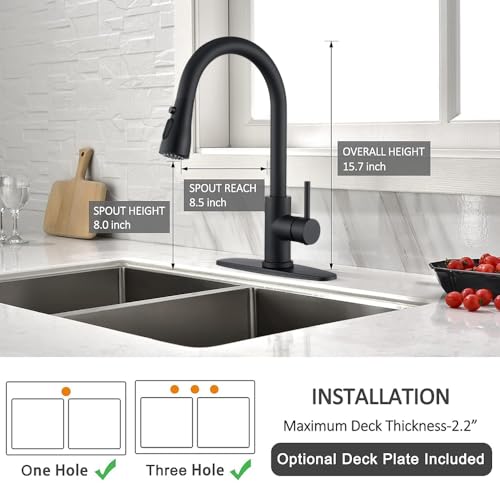 Image of Kitchen Faucet with Pull Down Sprayer Multitask Mode Single Handle High Arc Pull Out Kitchen Sink Faucet Offers Efficient Cleaning for RV (Black)