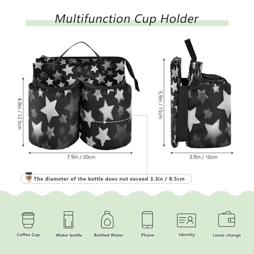 Image of Luggage Cup Holder for Suitcases Free Hands Suitcase Cup Holder Travel Luggage Drink Holder Portable Luggage Cup Caddy Bag Carrier with Handle Silver and Grey Stars