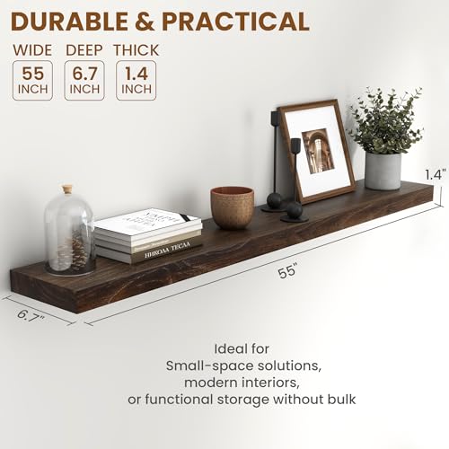 Image of Fun Memories 55 inch Elm Wood Floating Shelves for Wall, Walnut Finish, 1 Pack