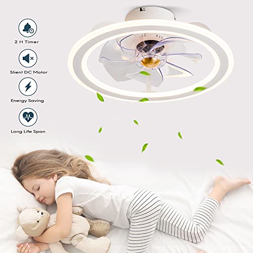 Ekiznsn 20'' Bladeless Modern Indoor Flush Mount Ceiling Fan With Lights And Remote, App Control White Low Profile Ceiling Fans For Bedroom/Small Room #TOP4