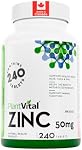 PlantVital Zinc Supplements - High Potency 50mg - Immune Support, Healthy Bones, Hair, Nail and Skin with Zinc Gluconate - Canadian Made, Health Canada Licensed - Additive-Free - 240 Zinc Tablets