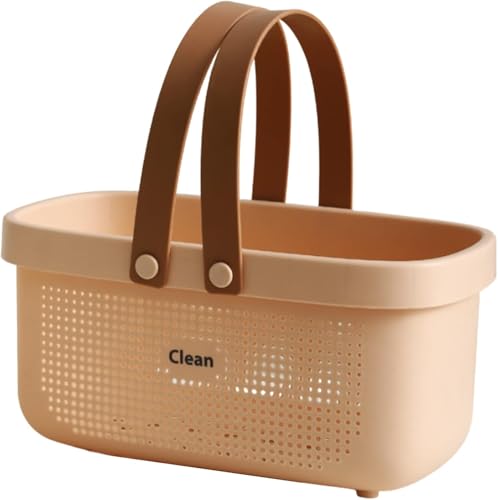 浴室用収納バスケット、通気性メッシュデザイン、31.5×17.8×15.6cm、シリコン持ち手付き、グレー/白/ピンク/グリーン (ピンク)