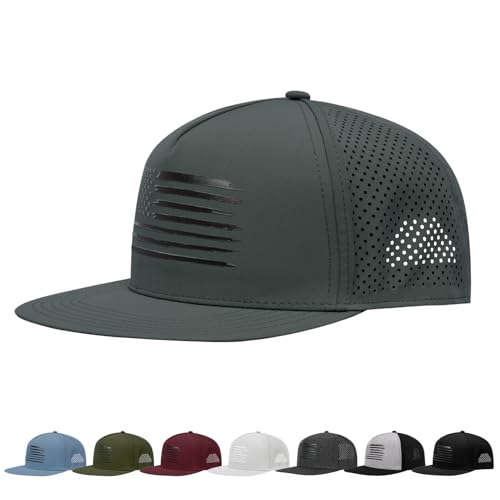 Flat Brim Hats Trucker Hat, XXL Big Head Trucker Snapback Hat with American Flag Breathable Mesh Hat Baseball Cap Dark Gray