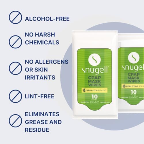 Image of Snugell Citrus Scented Travel CPAP Mask Wipes - 12 Packs 10 Sheets Each - 100% Soft Cotton - Skin-Safe with Aloe Vera - Lint and Alcohol Free- Perfect for Quick and Efficient Cleaning of CPAP Masks