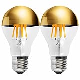 MAPCYON Half Gold Light Bulb, Dimmable 6W (Equivalent 60 Watt) Decorative LED Edison Bulb, A60/ A19 A Shape 2700K Warm White, Gold Tipped Mirror Light Bulb E26 Base Pack of 2