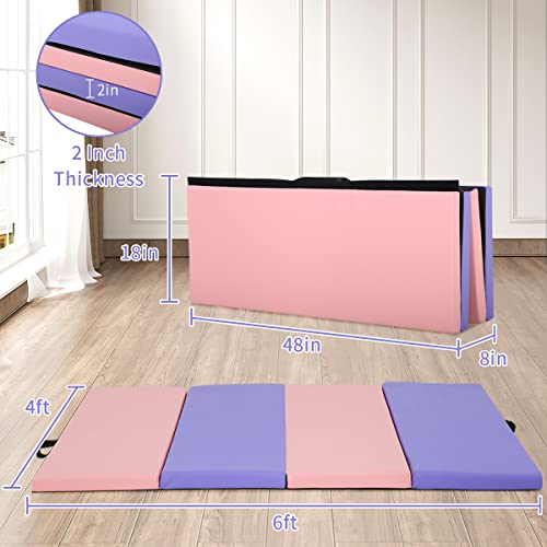 Blkmty Gymnastics Mats For Tumbling 4'X6'X2" Gym Mats Folding Yoga Mat Lightweight Exercise Mat Thick Workout Mat For Home Aerobics Panel Mat Fitnees Gymnastics Tumbling Mat W/Carrying Handles #TOP6