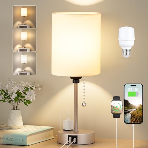 Image of Small Bedside Table Lamp for Bedroom, Desk Lamp with USB Ports for Dorm