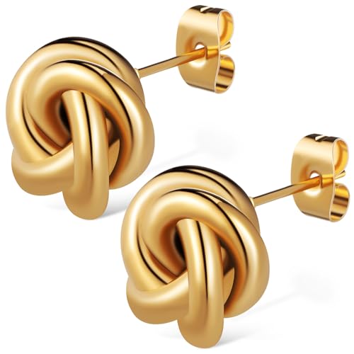 Warmhm 1 Paire Boucles Oreilles Nœud Chunky pour Femmes Boucles Oreilles Acier Inoxydable Doré Élégantes et Légères Parfaites pour Toutes Occasions et