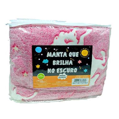 Manta Que Brilha no Escuro Jolitex Solteiro Unicórnio Rosa