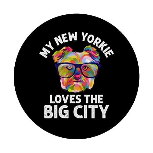 My New Yorkie Loves the Big City Yorkshire Terrier Dog Lover PopSockets Swappable PopGrip, Black - Image 3