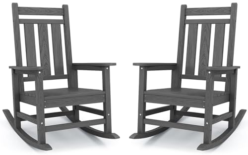 Image of KINGYES Oversized Outdoor Rocking Chair Set of 2, HDPE Patio Rockers, Gray