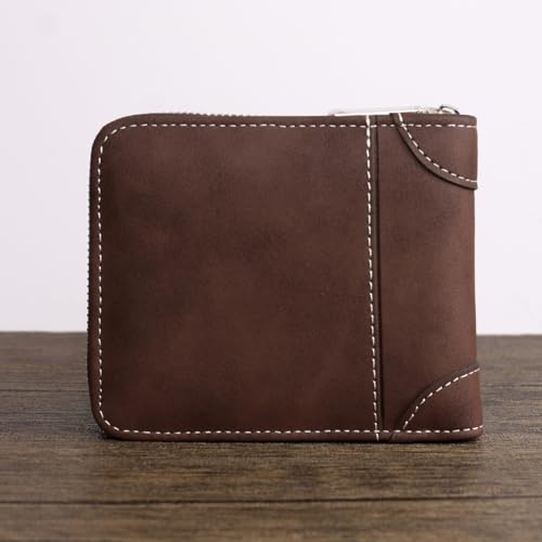 Slim Wallet for Men with Zipper RFID Blocking - Minimalist Front Pocket Bifold Wallet for Women, Compact Travel Money Organizer Card Holder with ID Window & Cash Pocket (Brown)3