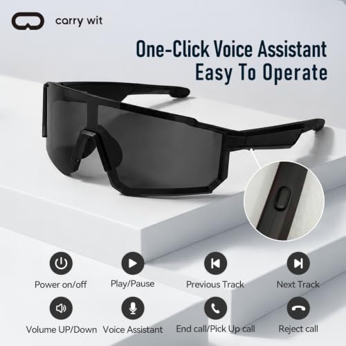 CARRY WIT AI Smart Sunglasses for Men/Women, Bluetooth Glasses for Cycling Running, Sports Sunglasses with UV400 Polarized Lenses, Bluetooth 5.4 for Music, Voice Control for Hiking Fishing (Grey) - image 4