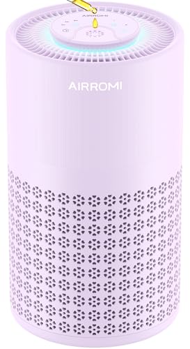AIRROMI Air Purifier for Bedroom with HEPA 3-in-1 Filter, Pet Air Purifier for Home Cat Pee Smell, Covers Upto 990 Ft2, Quiet 360intake Air Cleaner for Pet Hair,Allergies,Pollen,Smoke A2001 Purple