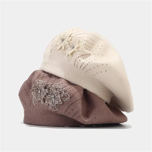 Chapeau béret femme doux bleu coton chaud hiver ajustement boucle