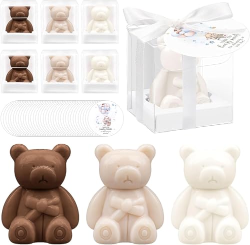 36 Ensembles de Souvenirs de Baby Shower – Petits Savons Artisanaux en Forme d’Ours avec Cartes de Remerciement et Boîtes pour Décoration de Baby Shower,...