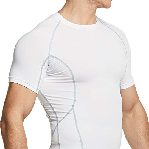 TSLA Men's Cool Dry Short Sleeve Compression Shirts, Athletic Workout Shirt, Active Sports Base Layer T-Shirts, Active(mub33) - White, Medium
