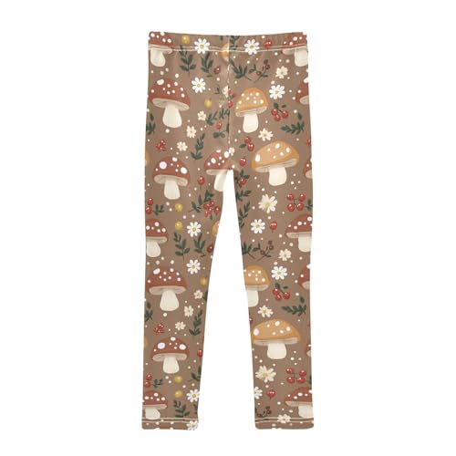 Wusikd Mushrooms Girls' Leggings Toddler Doodles Flowers Leaves Kids Yoga Pants Dance Active Tights 4T2