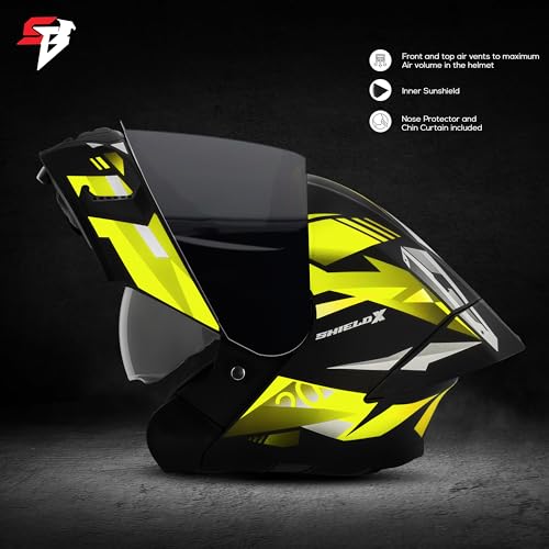 Image of Steelbird SBA-20 Shield X ISI Certified Flip-Up Graphic Helmet for Men and Women with Inner Chrome Sun Shield
