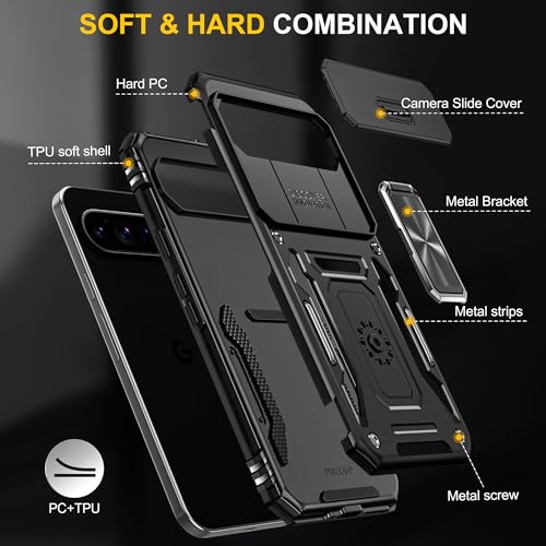 Image of Slide Camera Cover with Ring Holder Mobile Phone Case Cover for Google Pixel 10 Pro XL (Black)